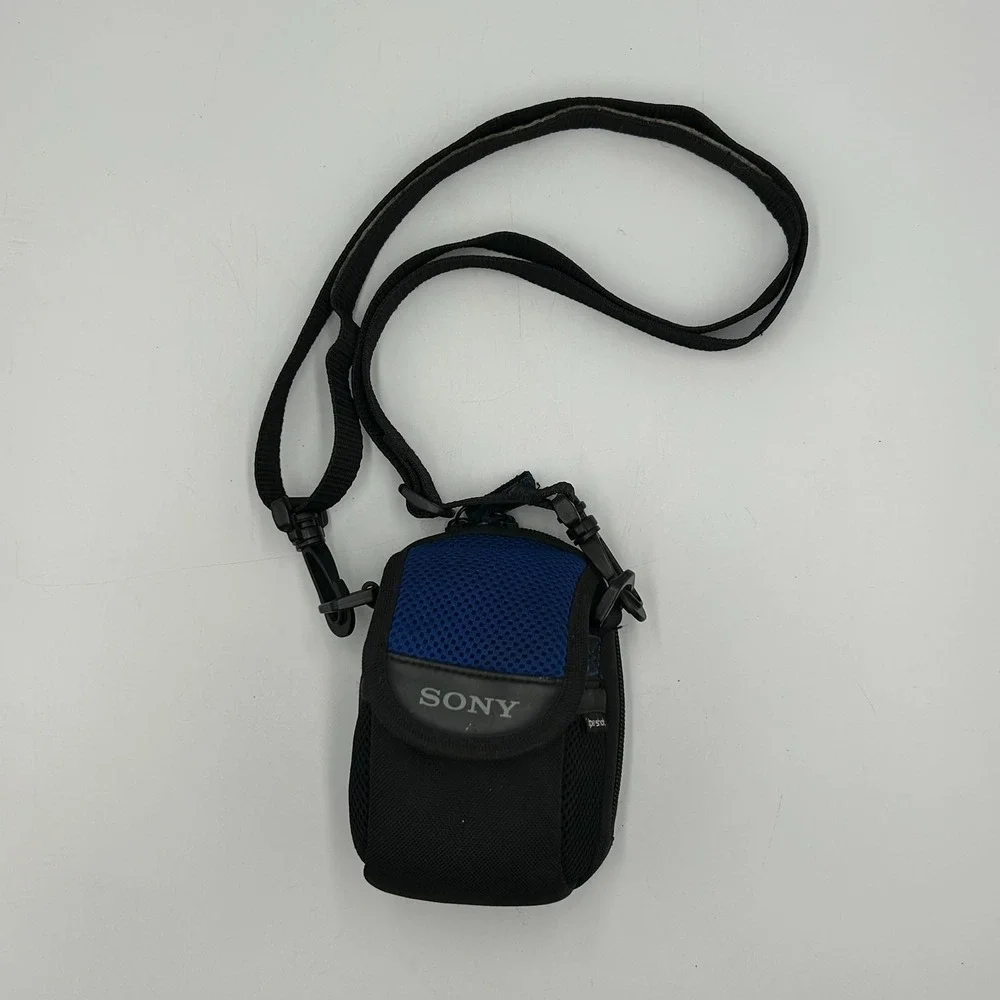 Sony Cybershot Digital Camera‎ Padded Case Blue & Black Carry Strap & Belt Loop
